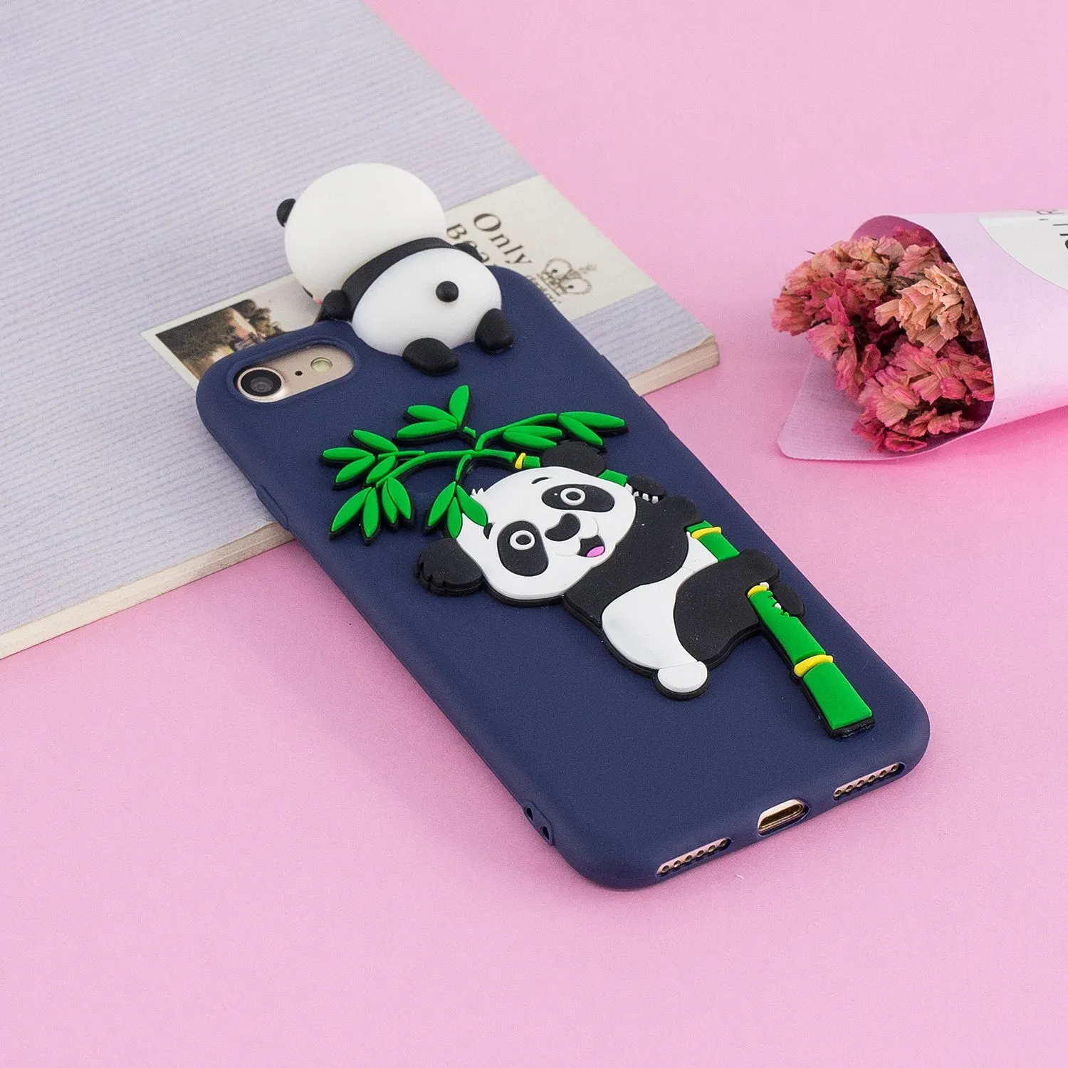 For iPhone 5/5S/SE/6/6S/6 Plus/6S Plus/7/8/7 Plus/8 Plus Phone Case 3D Cartoon Panda Bamboo Cellphone Back Shell Shockproof Smartphone Cover Royal blue