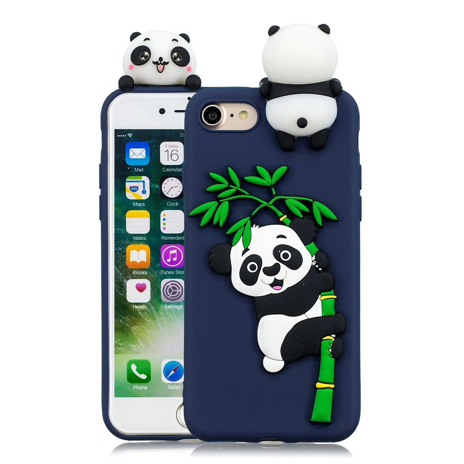 For iPhone 5/5S/SE/6/6S/6 Plus/6S Plus/7/8/7 Plus/8 Plus Phone Case 3D Cartoon Panda Bamboo Cellphone Back Shell Shockproof Smartphone Cover Royal blue