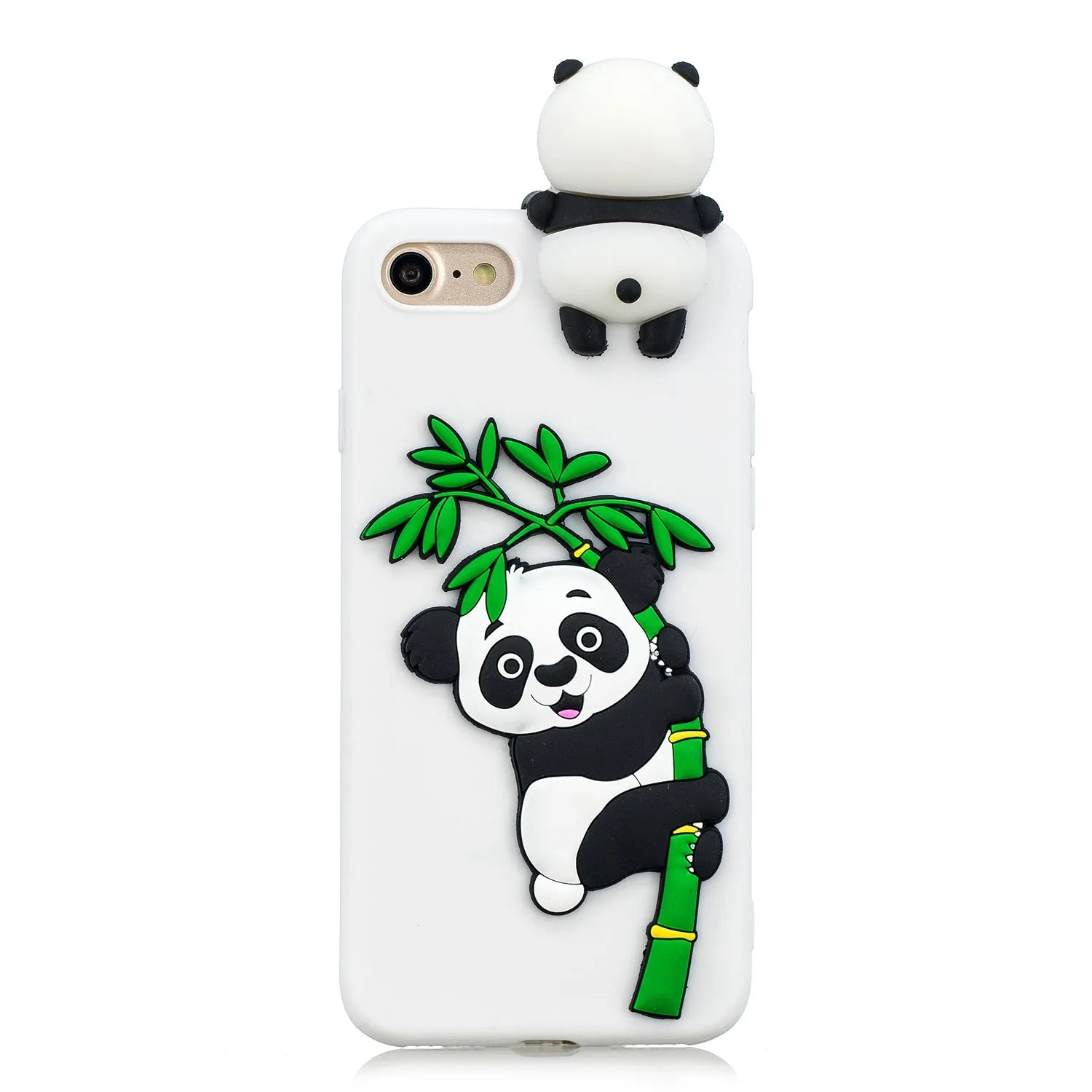 For iPhone 5/5S/SE/6/6S/6 Plus/6S Plus/7/8/7 Plus/8 Plus Phone Case 3D Cartoon Panda Bamboo Cellphone Back Shell Shockproof Smartphone Cover White