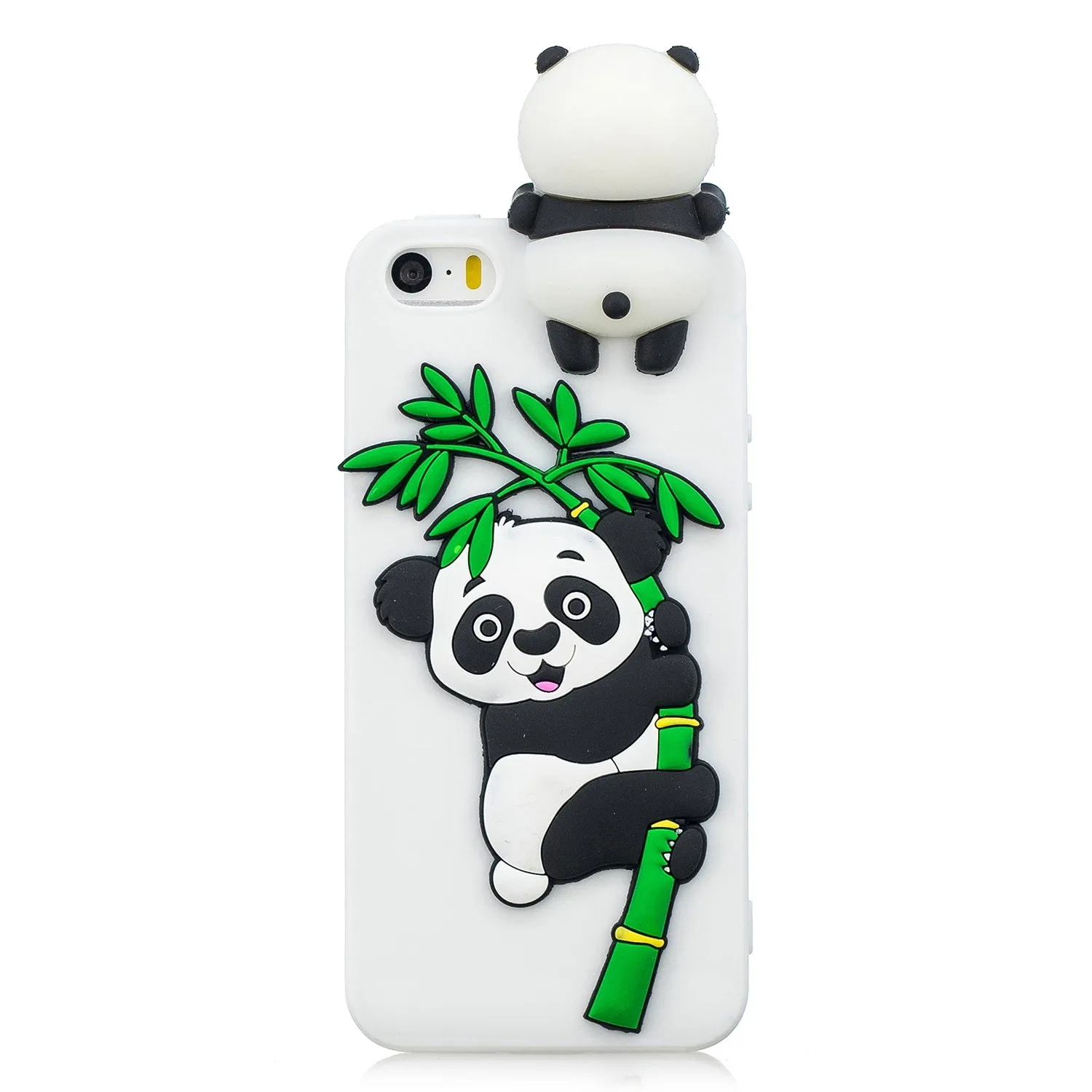 For iPhone 5/5S/SE/6/6S/6 Plus/6S Plus/7/8/7 Plus/8 Plus Phone Case 3D Cartoon Panda Bamboo Cellphone Back Shell Shockproof Smartphone Cover White