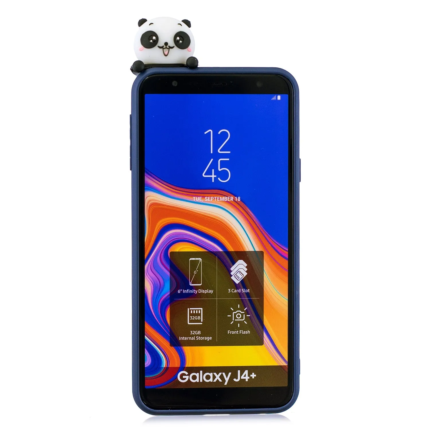 For Samsung J4 2018/J4 Plus Phone Case 3D Cartoon Panda Bamboo Cellphone Back Shell Shockproof Smartphone Cover Royal Blue