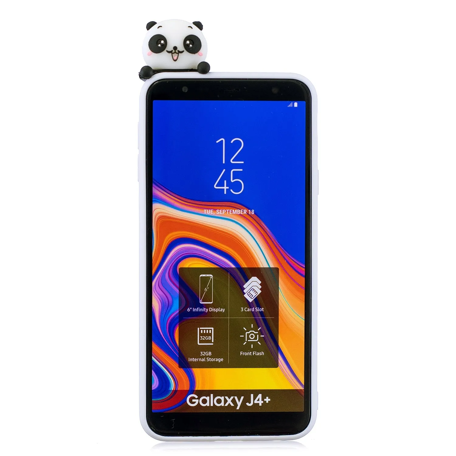 For Samsung J4 2018/J4 Plus Phone Case 3D Cartoon Panda Bamboo Cellphone Back Shell Shockproof Smartphone Cover White