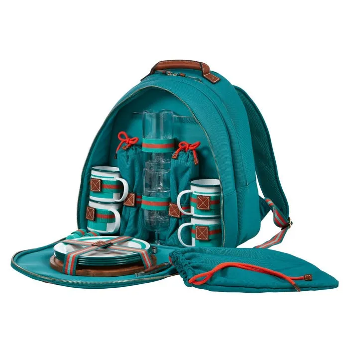 Fortnum’s 4 Person Canvas Picnic Backpack, Eau de Nil