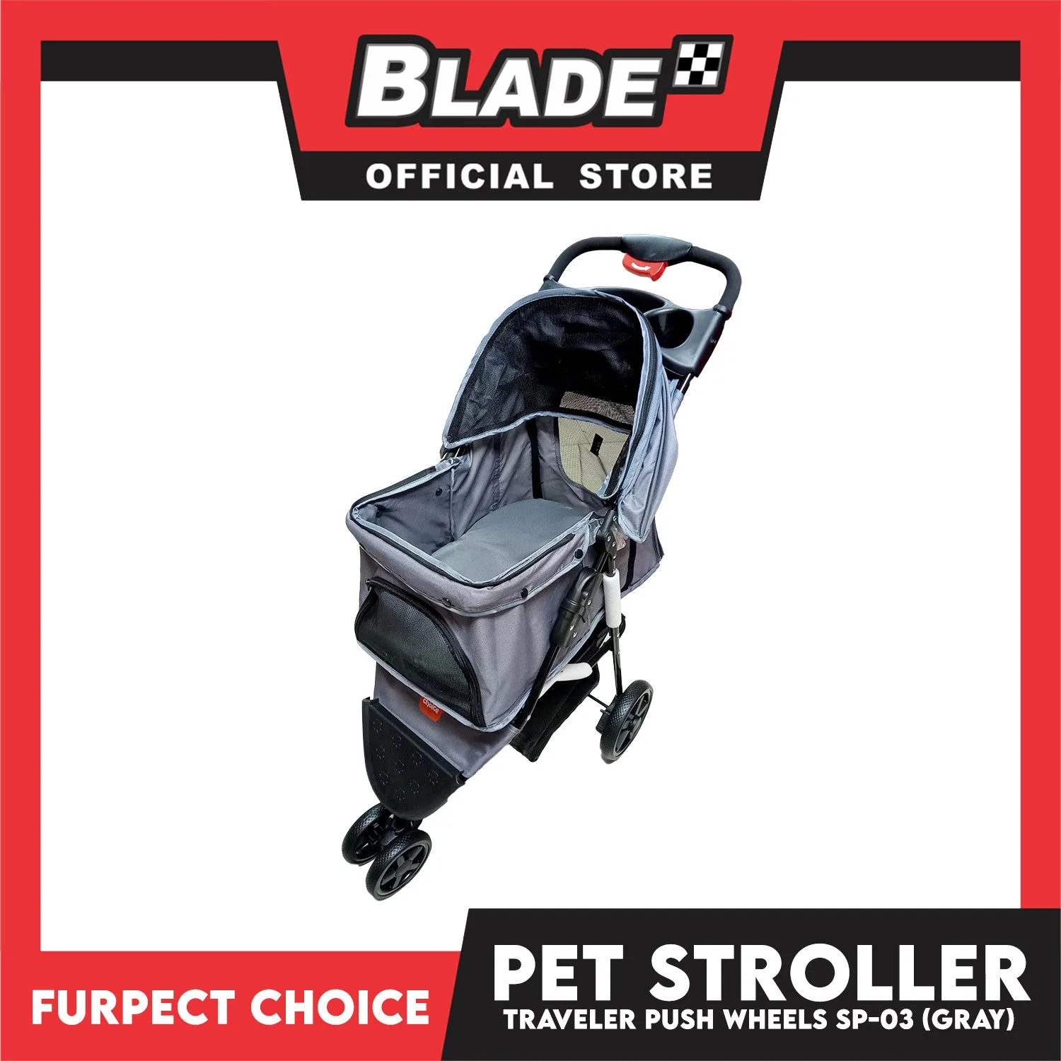 Furfect Choice Foldable 3-Wheeled Travel Stroller For Dog And Cat Accessories SP-03 (Gray)