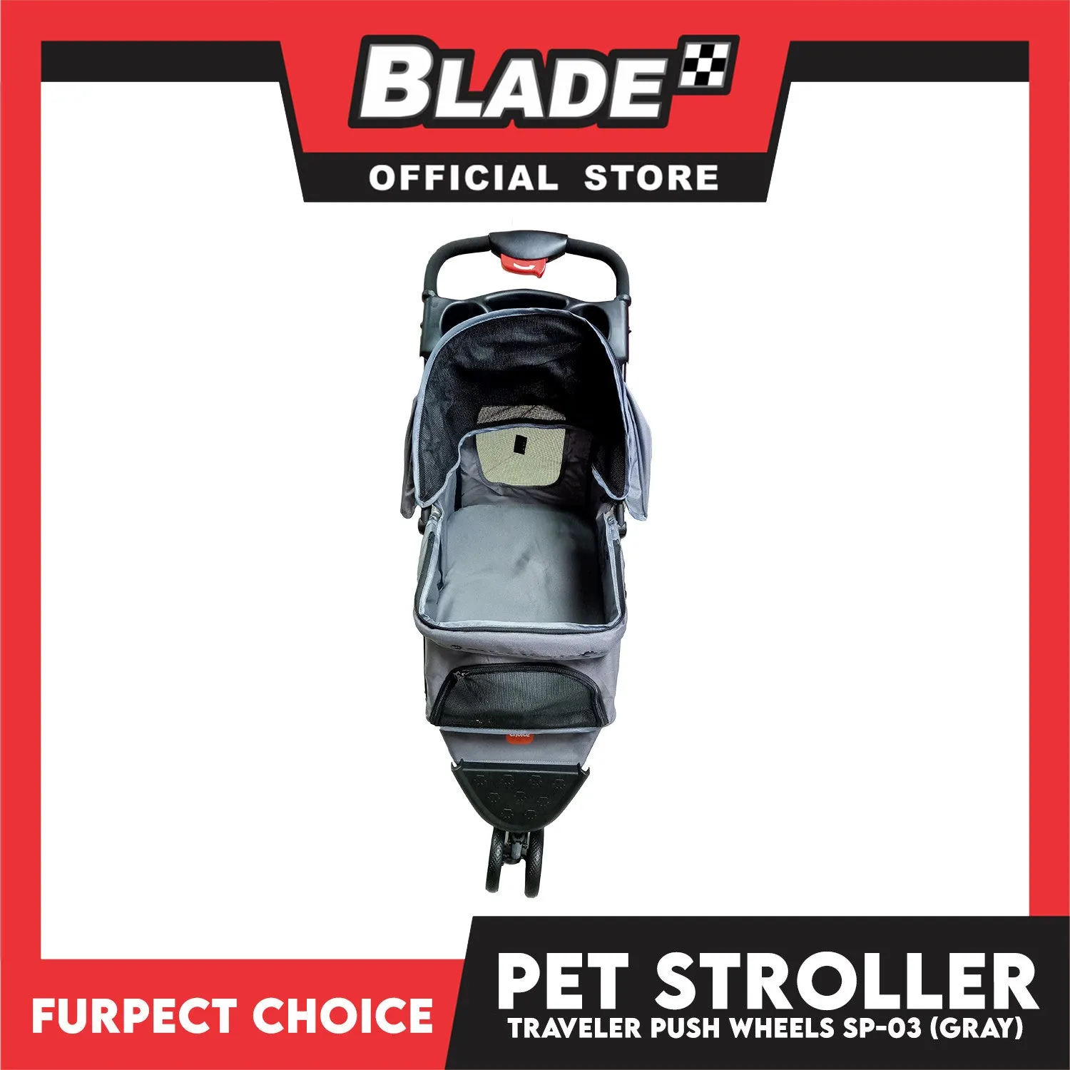 Furfect Choice Foldable 3-Wheeled Travel Stroller For Dog And Cat Accessories SP-03 (Gray)