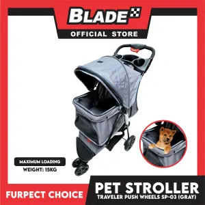 Furfect Choice Foldable 3-Wheeled Travel Stroller For Dog And Cat Accessories SP-03 (Gray)