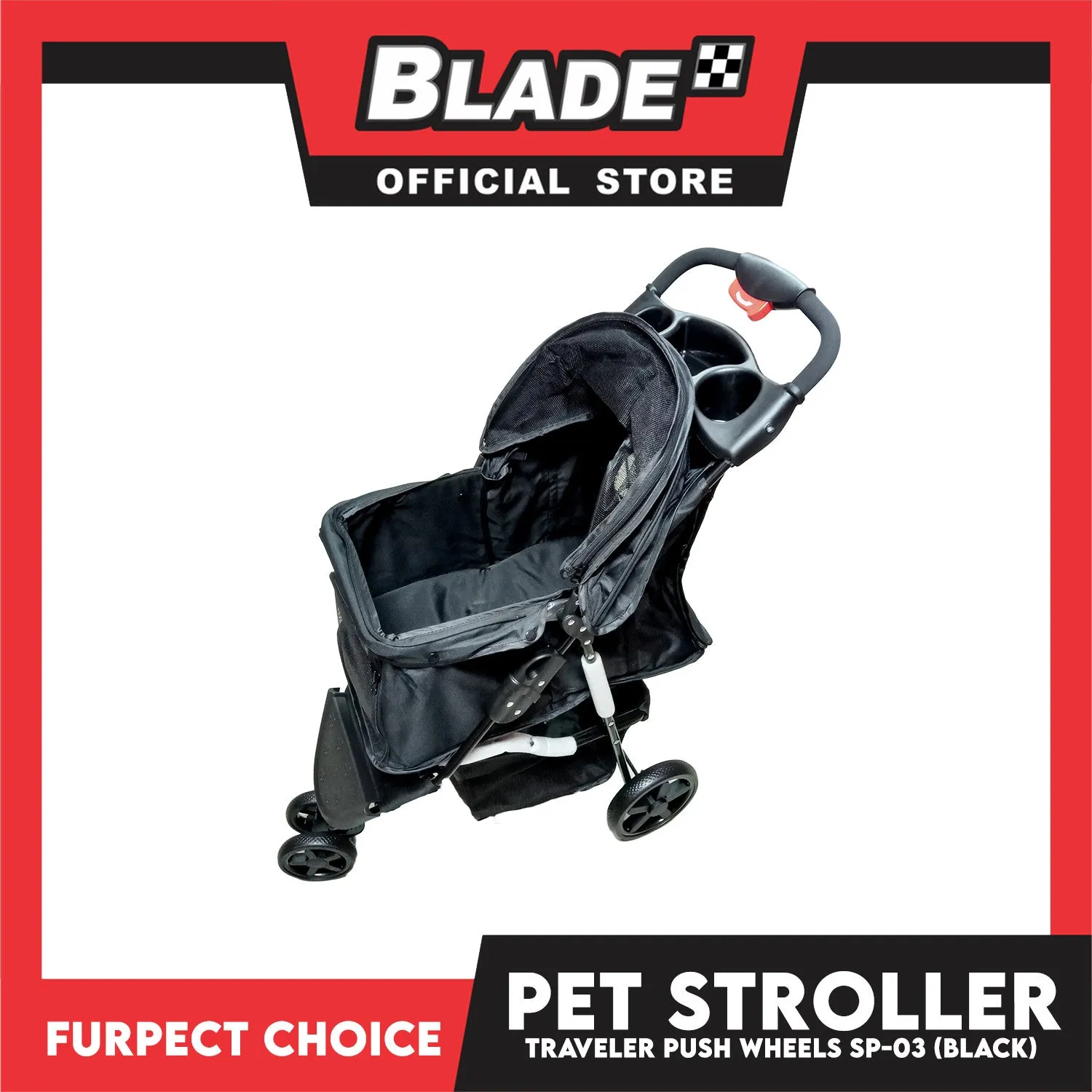Furfect Choice Foldable 4-Wheeled Travel Stroller For Dog And Cat Accessories BL04 (Black) 102 x 70 x 50cm