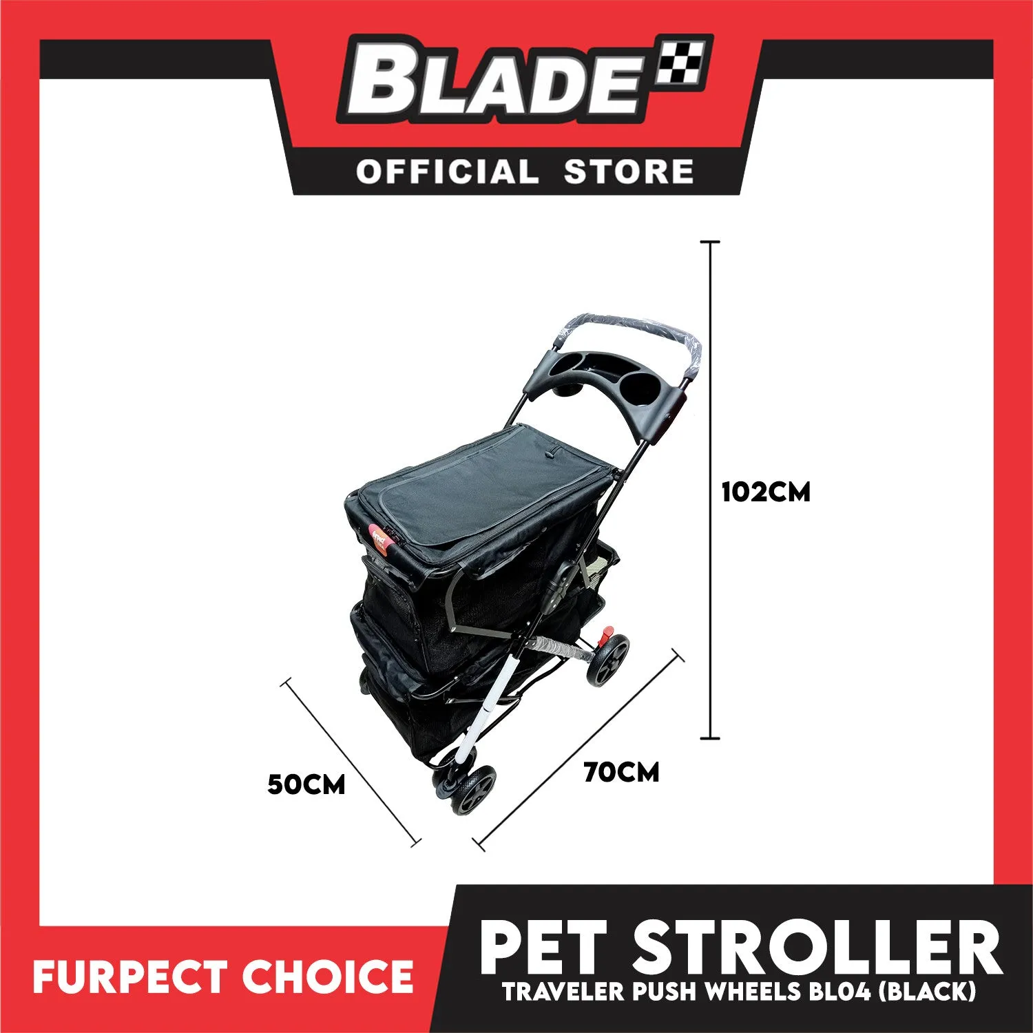 Furfect Choice Foldable 4-Wheeled Travel Stroller For Dog And Cat Accessories BL04 (Black) 102 x 70 x 50cm