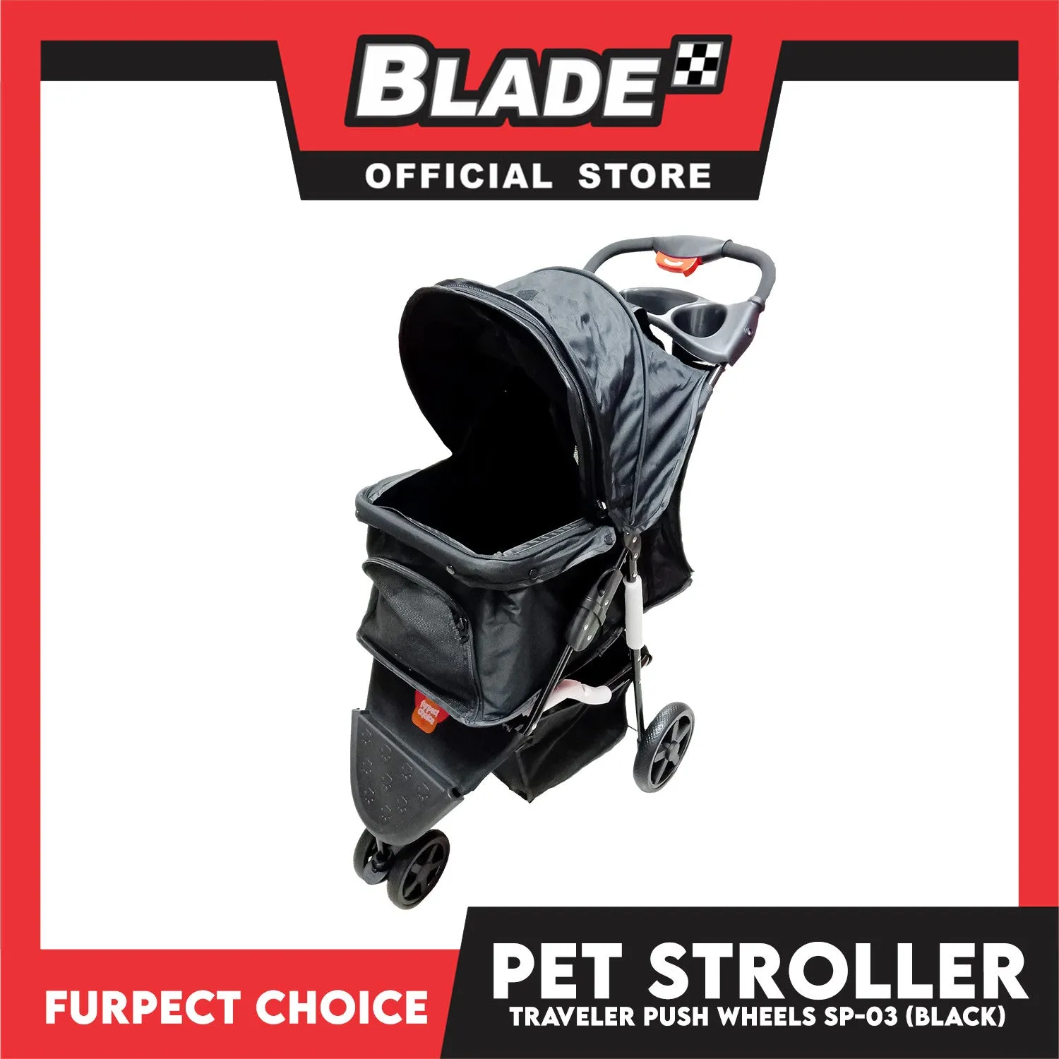 Furfect Choice Foldable 4-Wheeled Travel Stroller For Dog And Cat Accessories BL04 (Black) 102 x 70 x 50cm