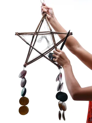Gift Ko Handmade Bamboo Star Christmas Parol 15" Colored Tails & Solar LED Fairy Lights