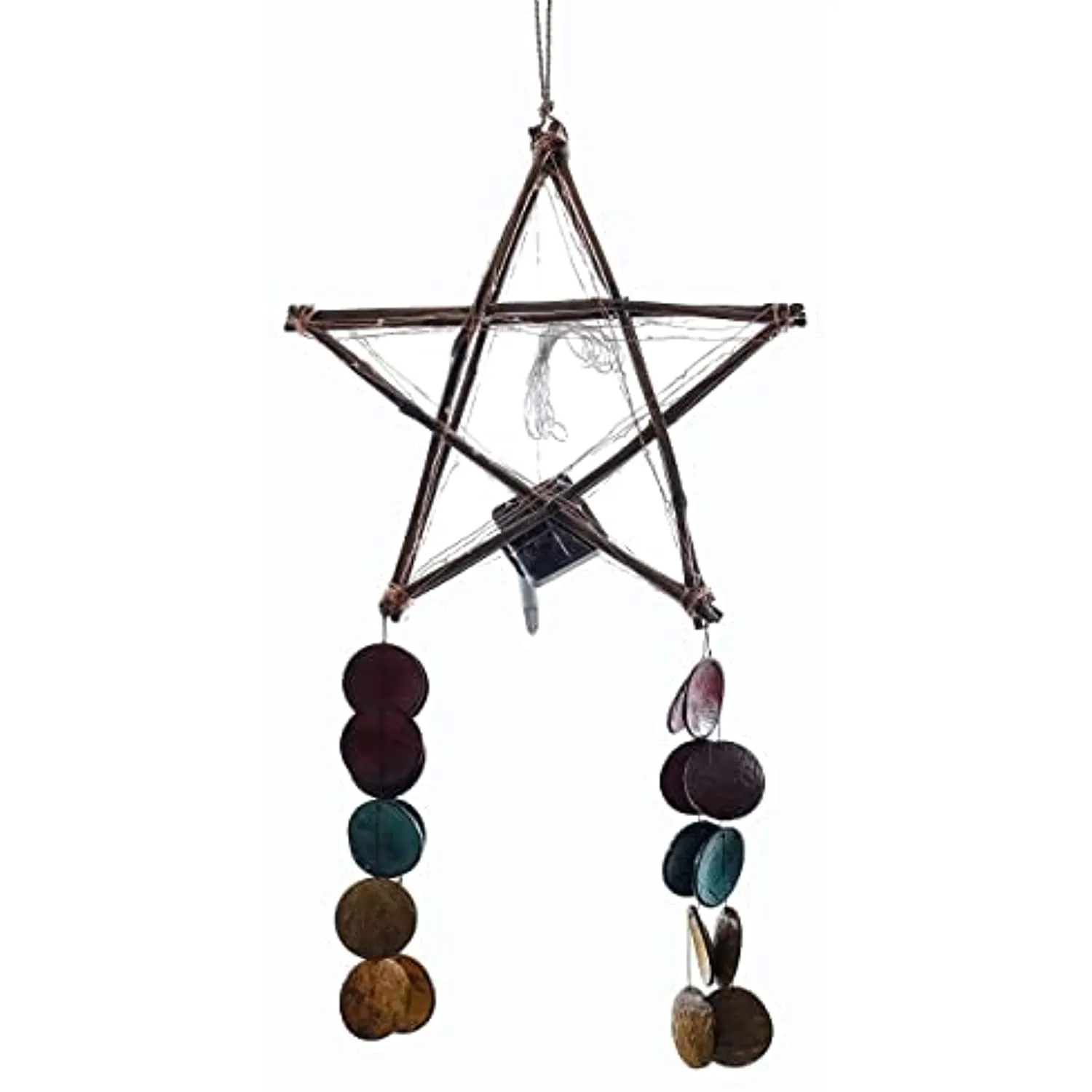 Gift Ko Handmade Bamboo Star Christmas Parol 15" Colored Tails & Solar LED Fairy Lights