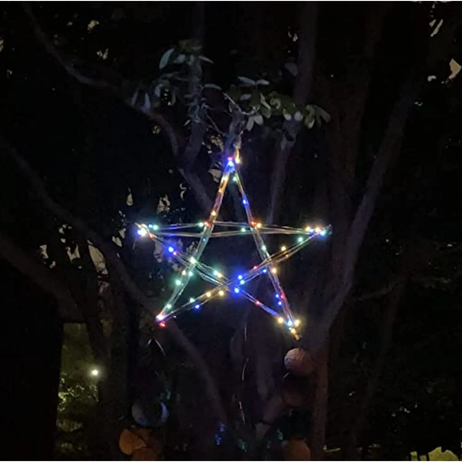 Gift Ko Handmade Bamboo Star Christmas Parol 15" Colored Tails & Solar LED Fairy Lights