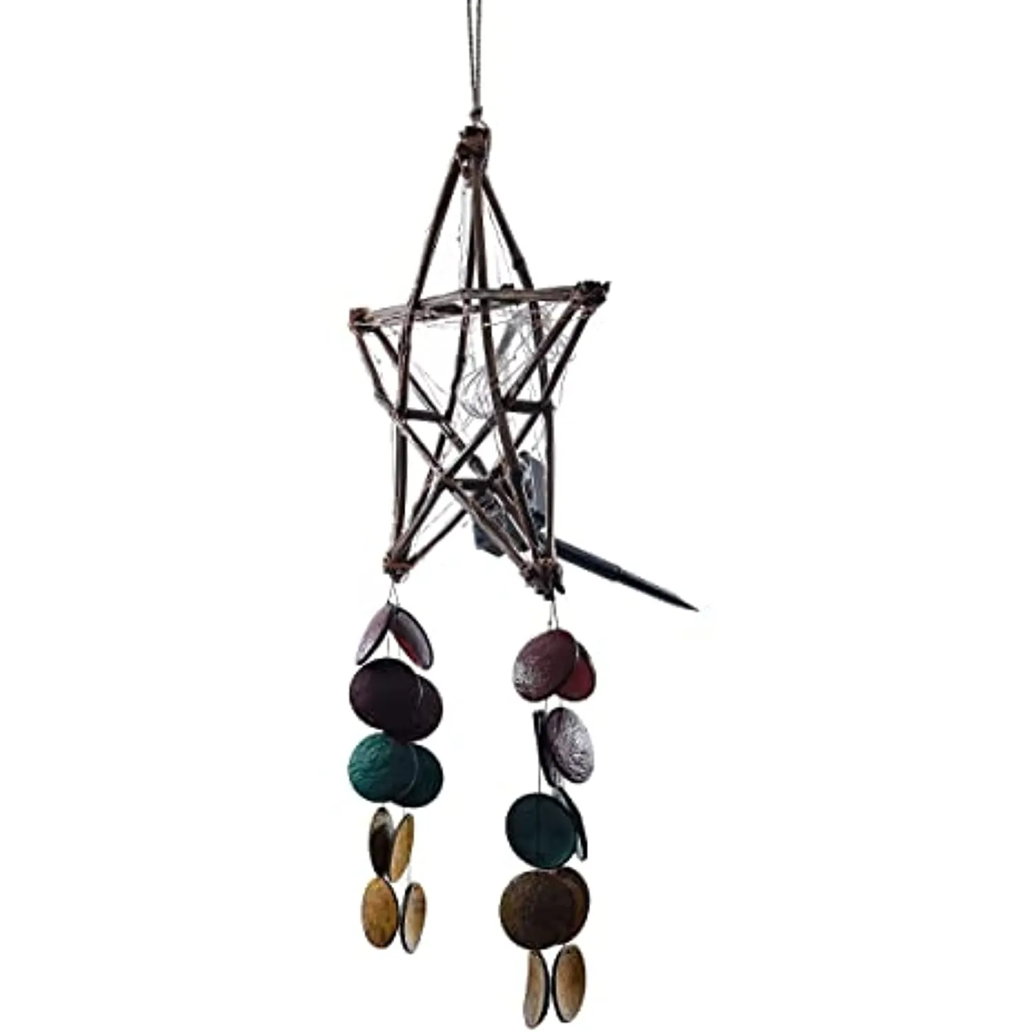 Gift Ko Handmade Bamboo Star Christmas Parol 15" Colored Tails & Solar LED Fairy Lights