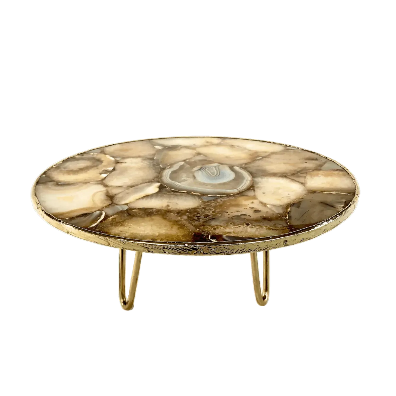 Golden Brown Agate Cake Stand with Brass Legs