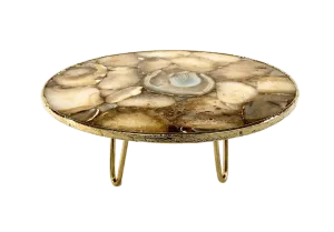Golden Brown Agate Cake Stand with Brass Legs