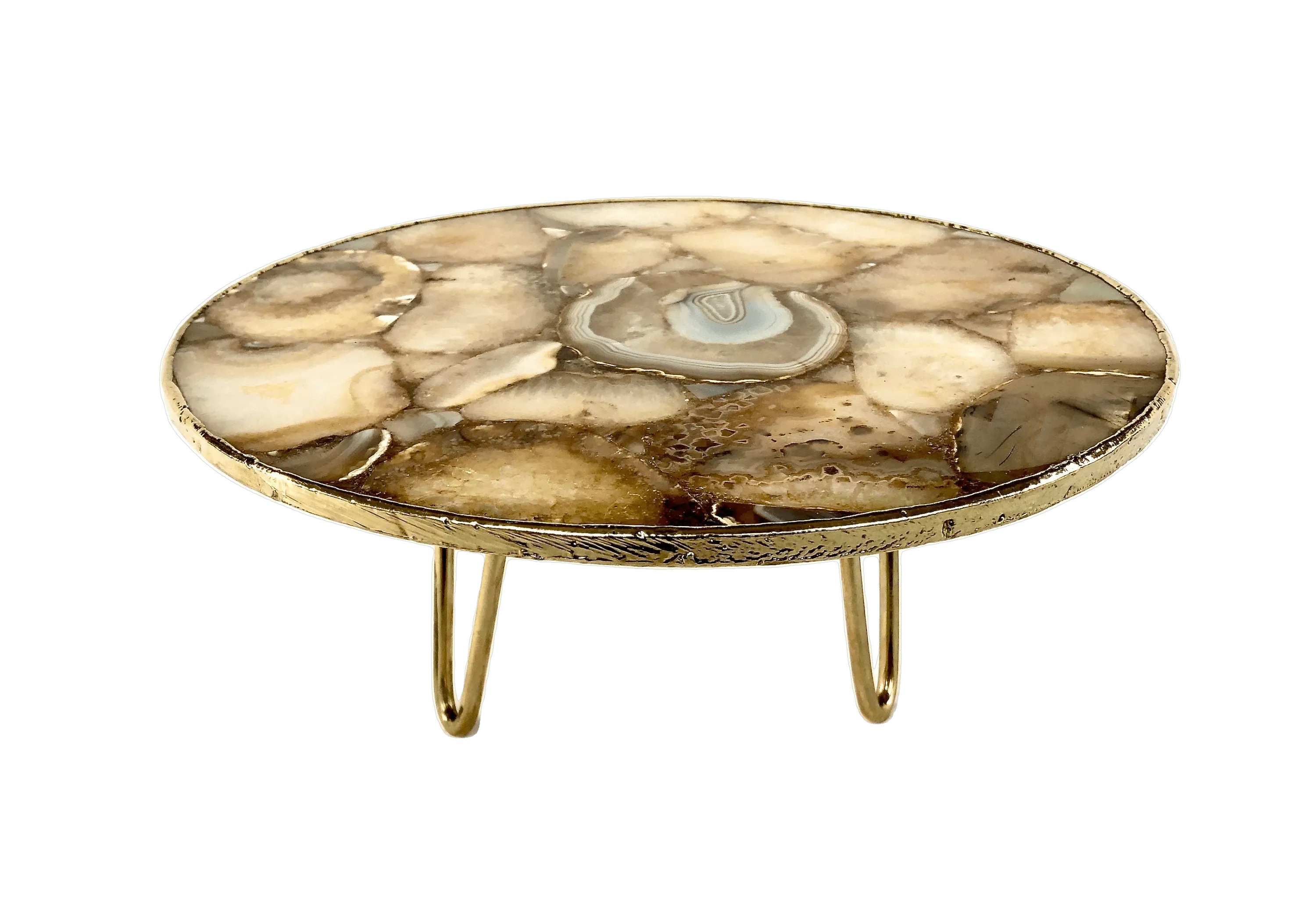 Golden Brown Agate Cake Stand with Brass Legs