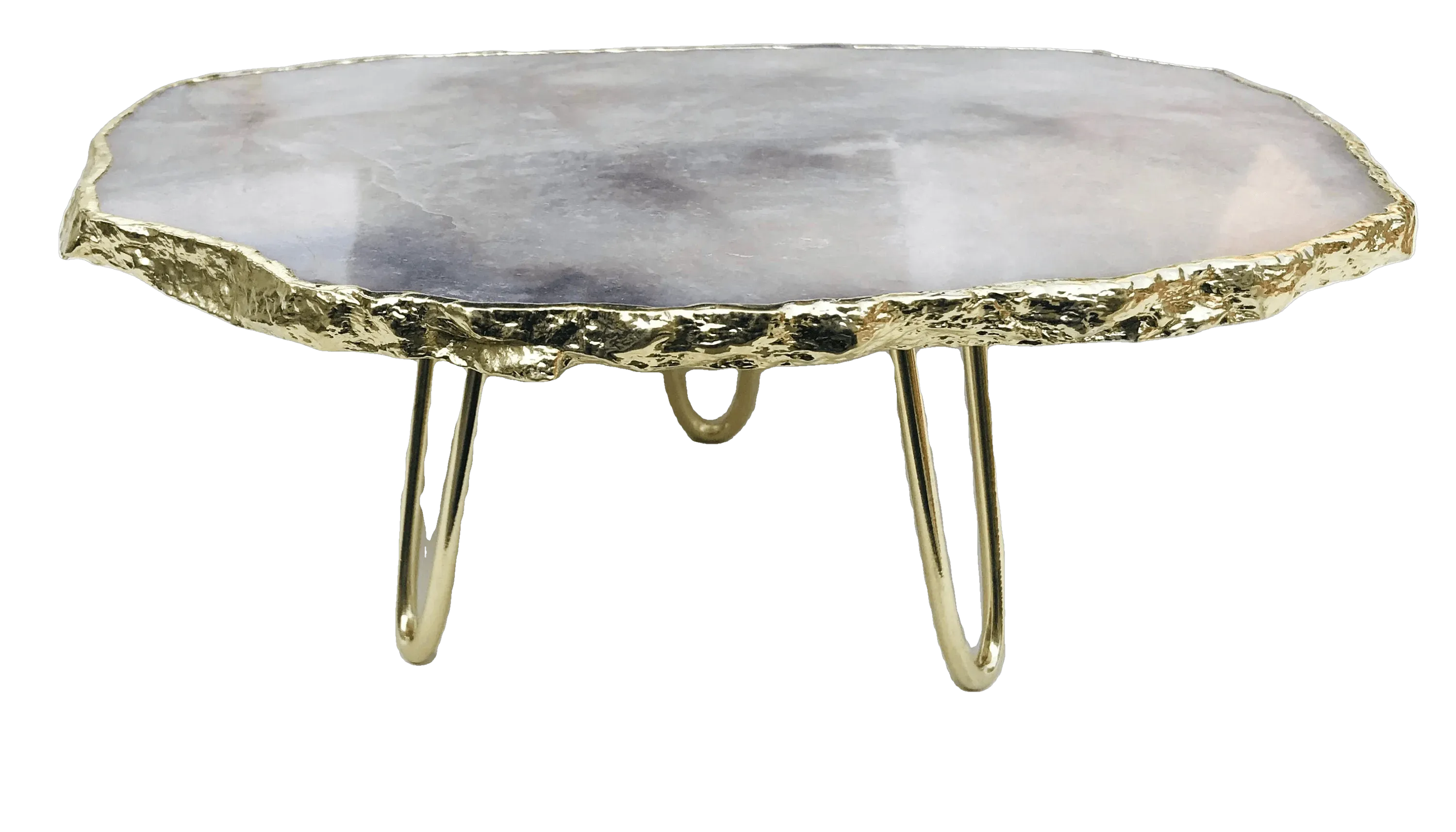 Grey Agate Quartz Cake Stand with Brass Legs