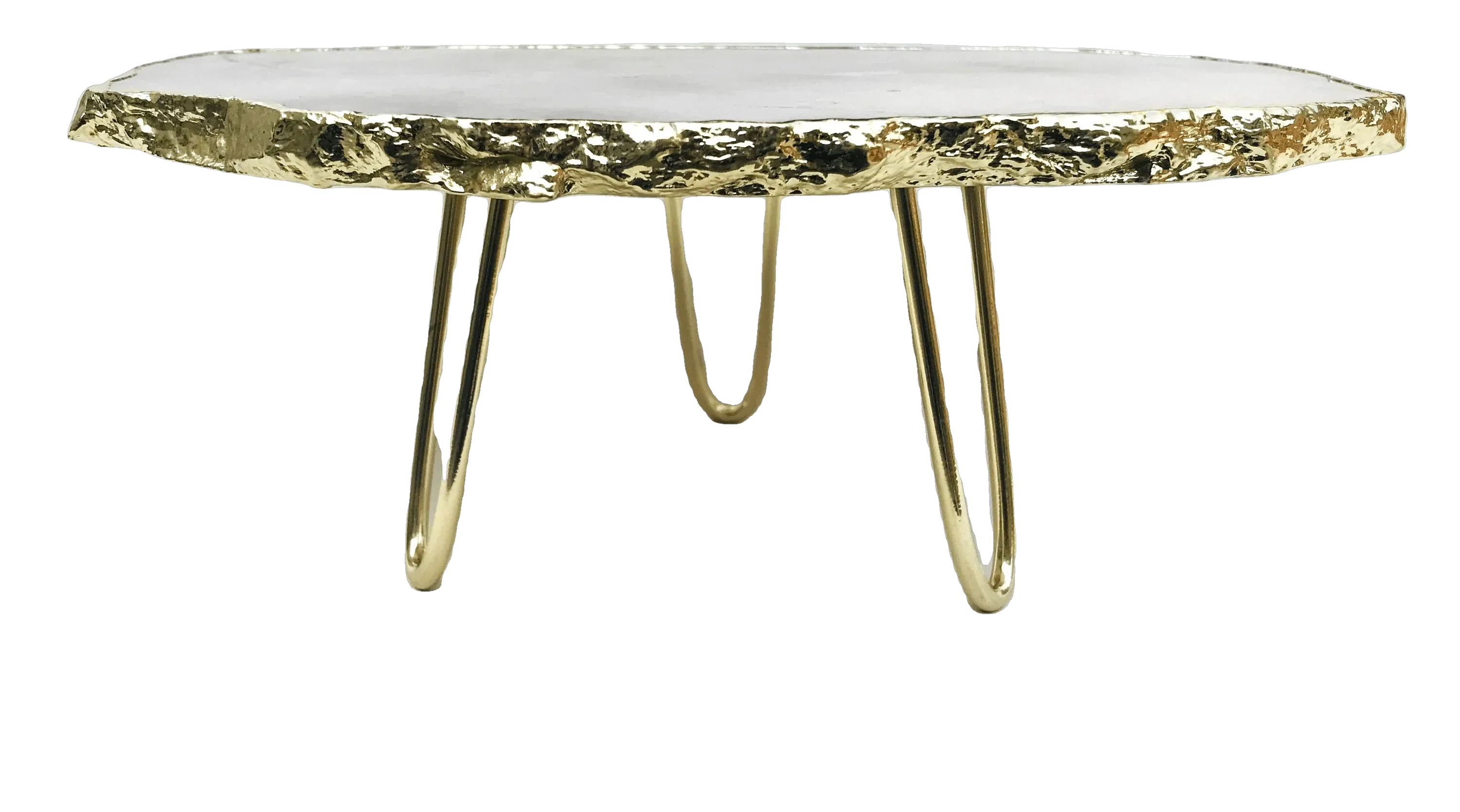 Grey Agate Quartz Cake Stand with Brass Legs