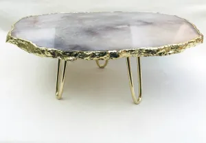 Grey Agate Quartz Cake Stand with Brass Legs