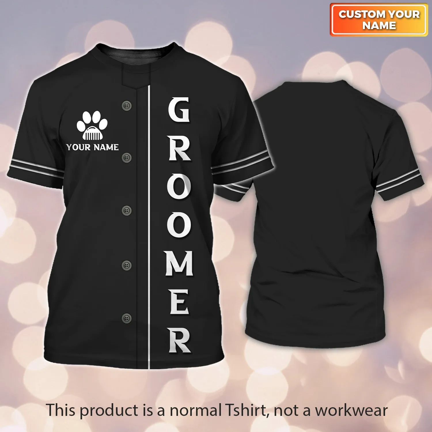 Holatshirt Paw Dog Groomer Dog Barber Black Pet Groomer Uniform 3D Tshirt 8