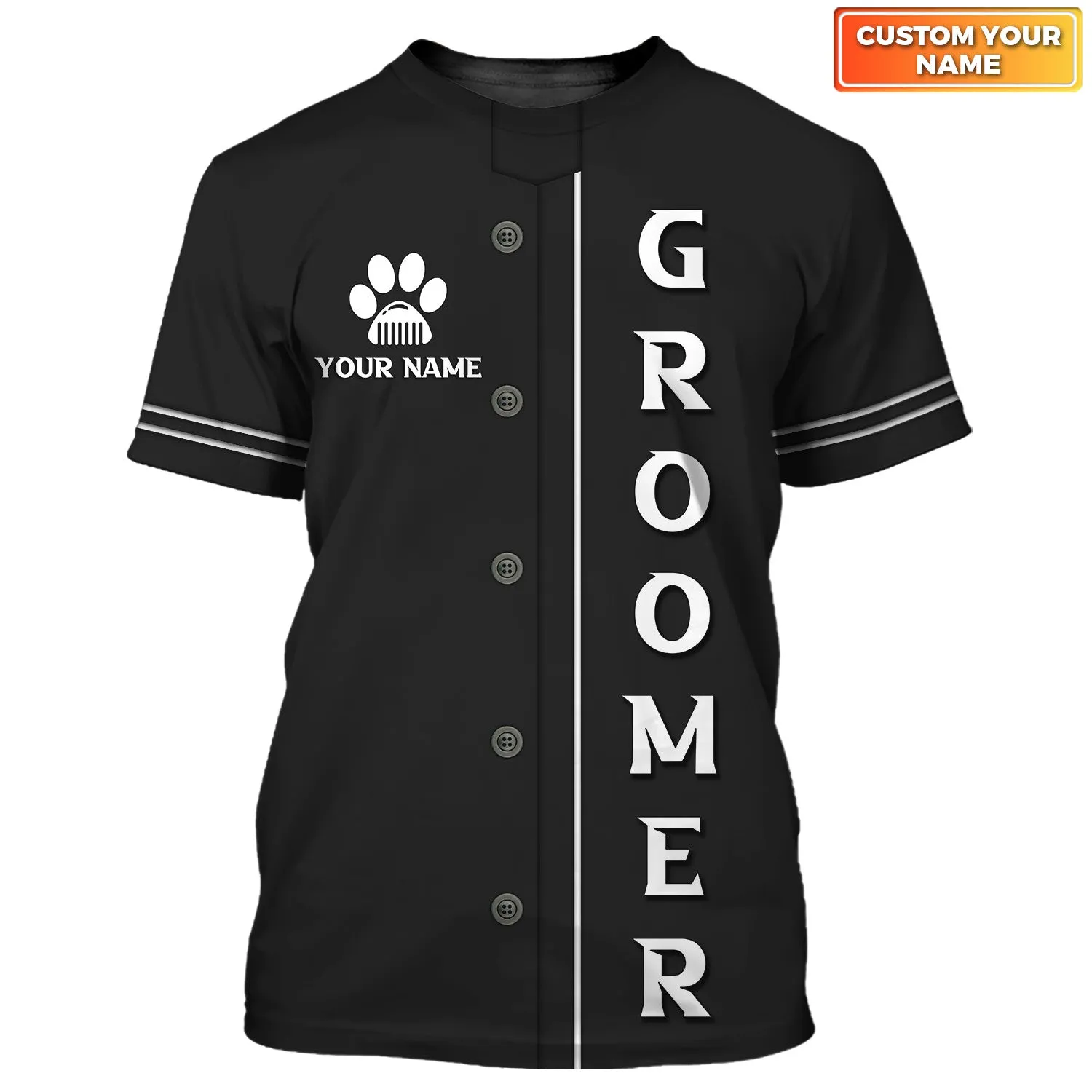 Holatshirt Paw Dog Groomer Dog Barber Black Pet Groomer Uniform 3D Tshirt 8