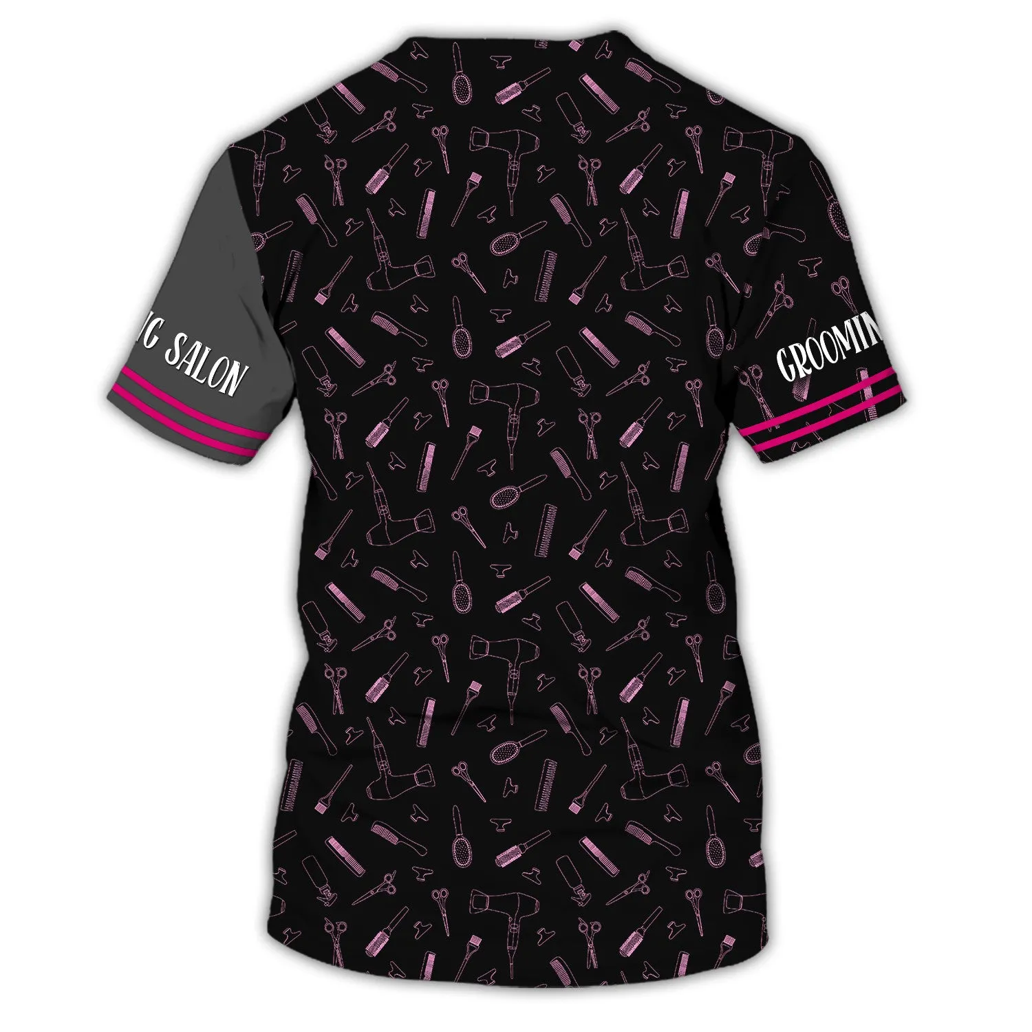 Holatshirt Paw Dog Groomer Dog Barber Black Pet Groomer Uniform T-Shirt Back Pink