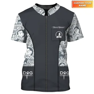 Holatshirt Paw Dog Groomer Dog Barber Black Pet Groomer Uniform T-Shirt