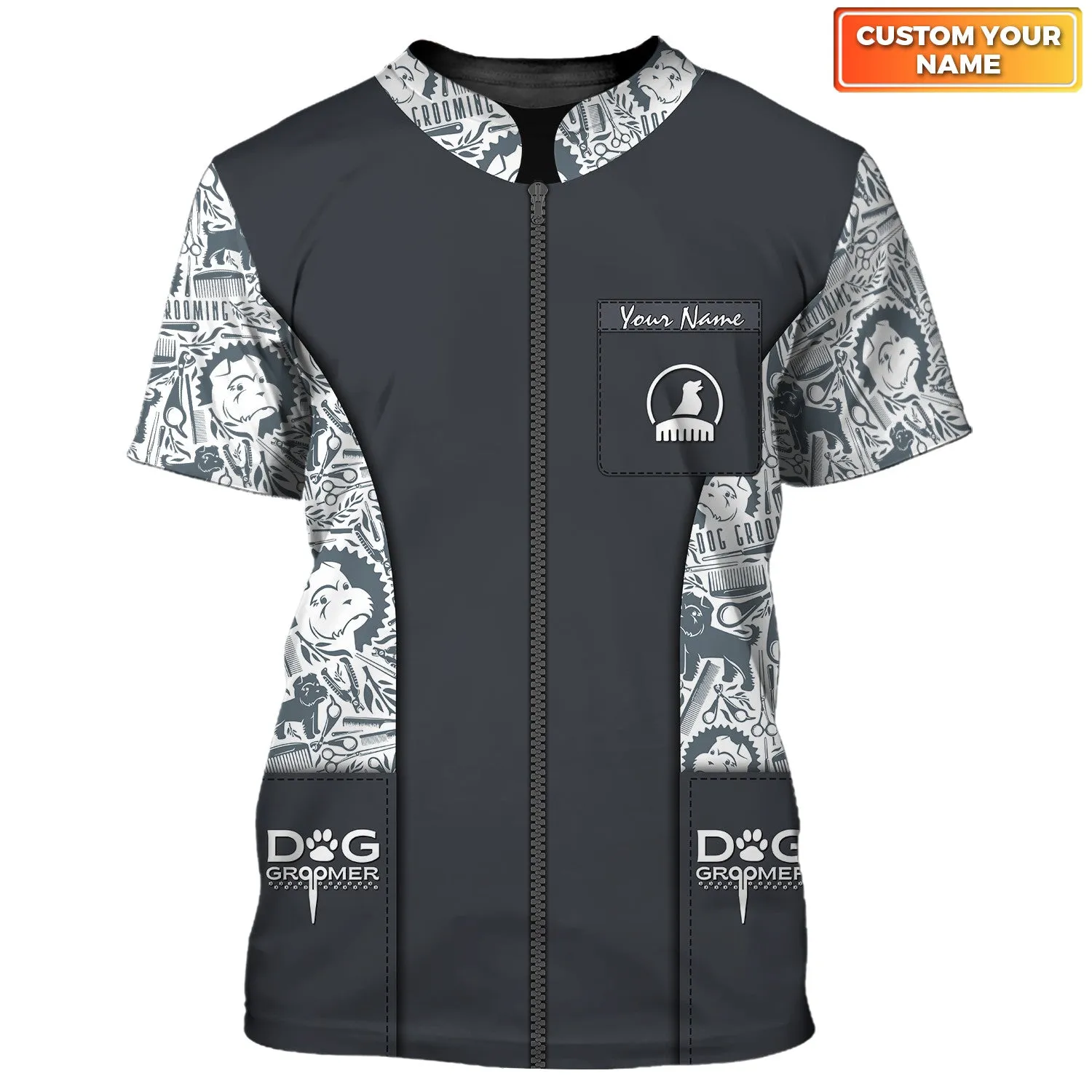 Holatshirt Paw Dog Groomer Dog Barber Black Pet Groomer Uniform T-Shirt