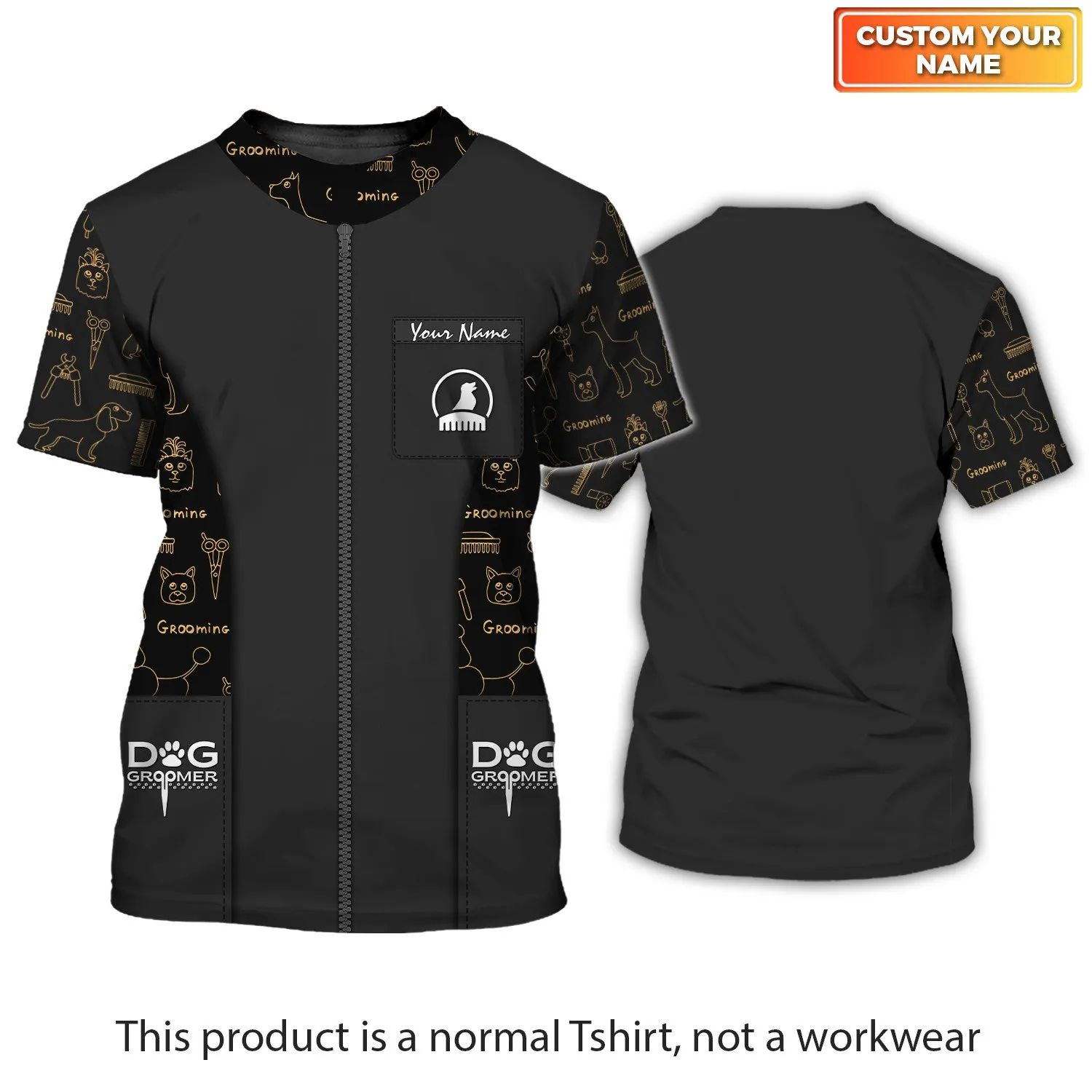 Holatshirt Paw Dog Groomer Dog Barber Black Pet Groomer Uniform T-Shirt