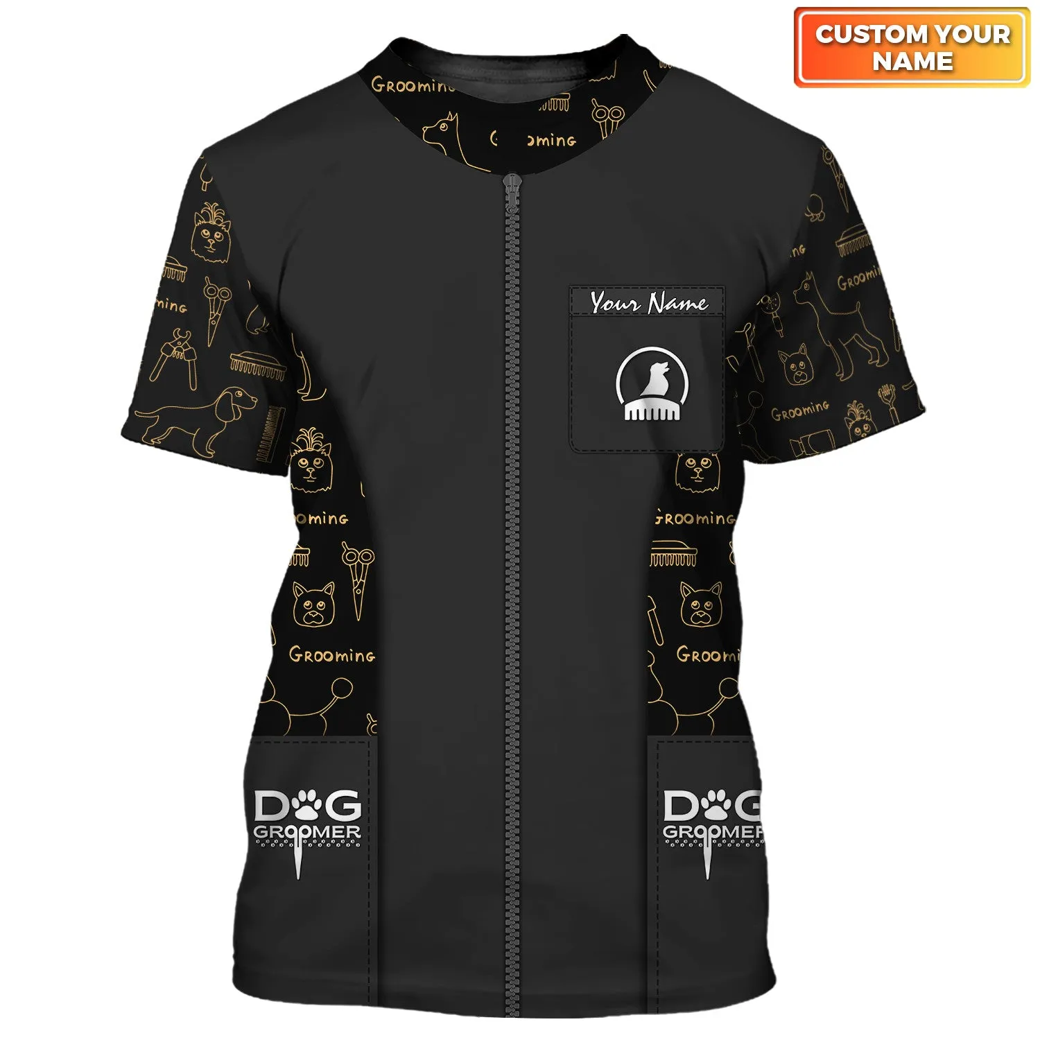 Holatshirt Paw Dog Groomer Dog Barber Black Pet Groomer Uniform T-Shirt