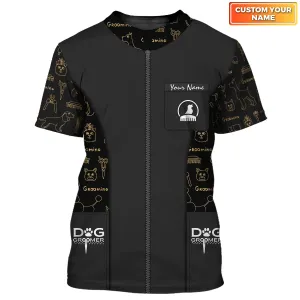 Holatshirt Paw Dog Groomer Dog Barber Black Pet Groomer Uniform T-Shirt