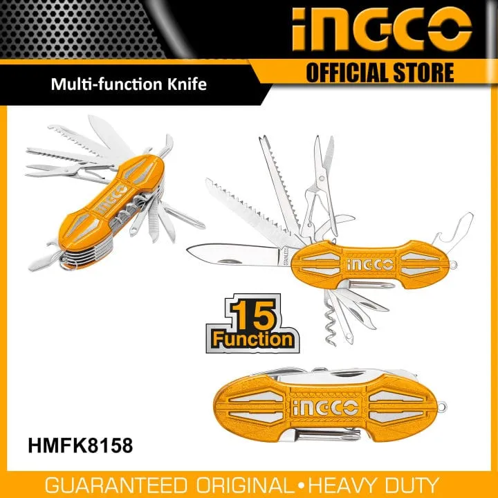 Ingco Multi-Function Pocket Folding Knife with 15 Tools – HMFK8158