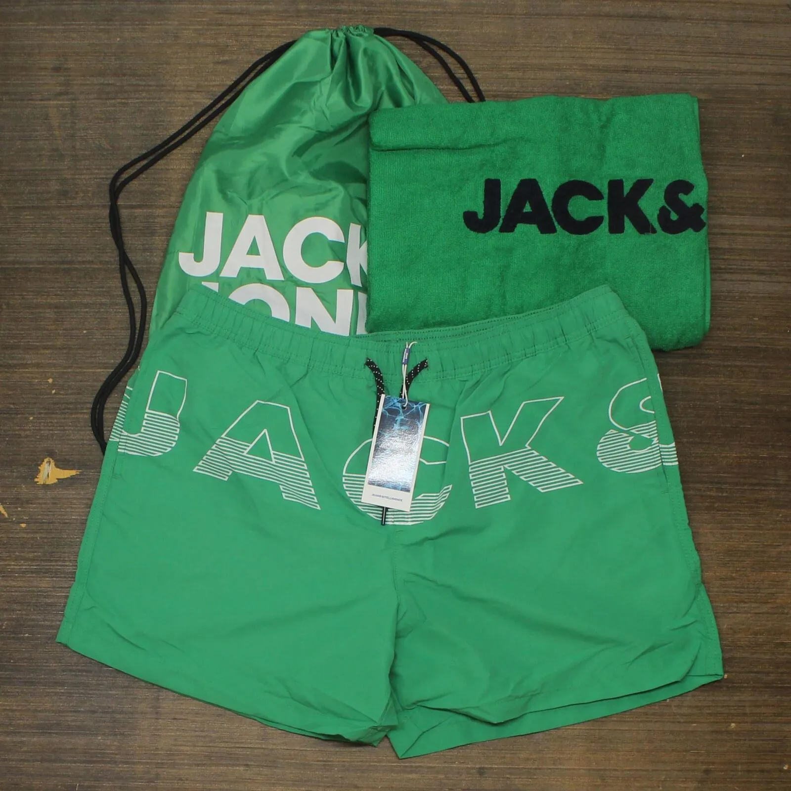 Jack & Jones Men's 3-Pc. Swim Trunks, Towel & Drawstring Beach Bag Set 12210404