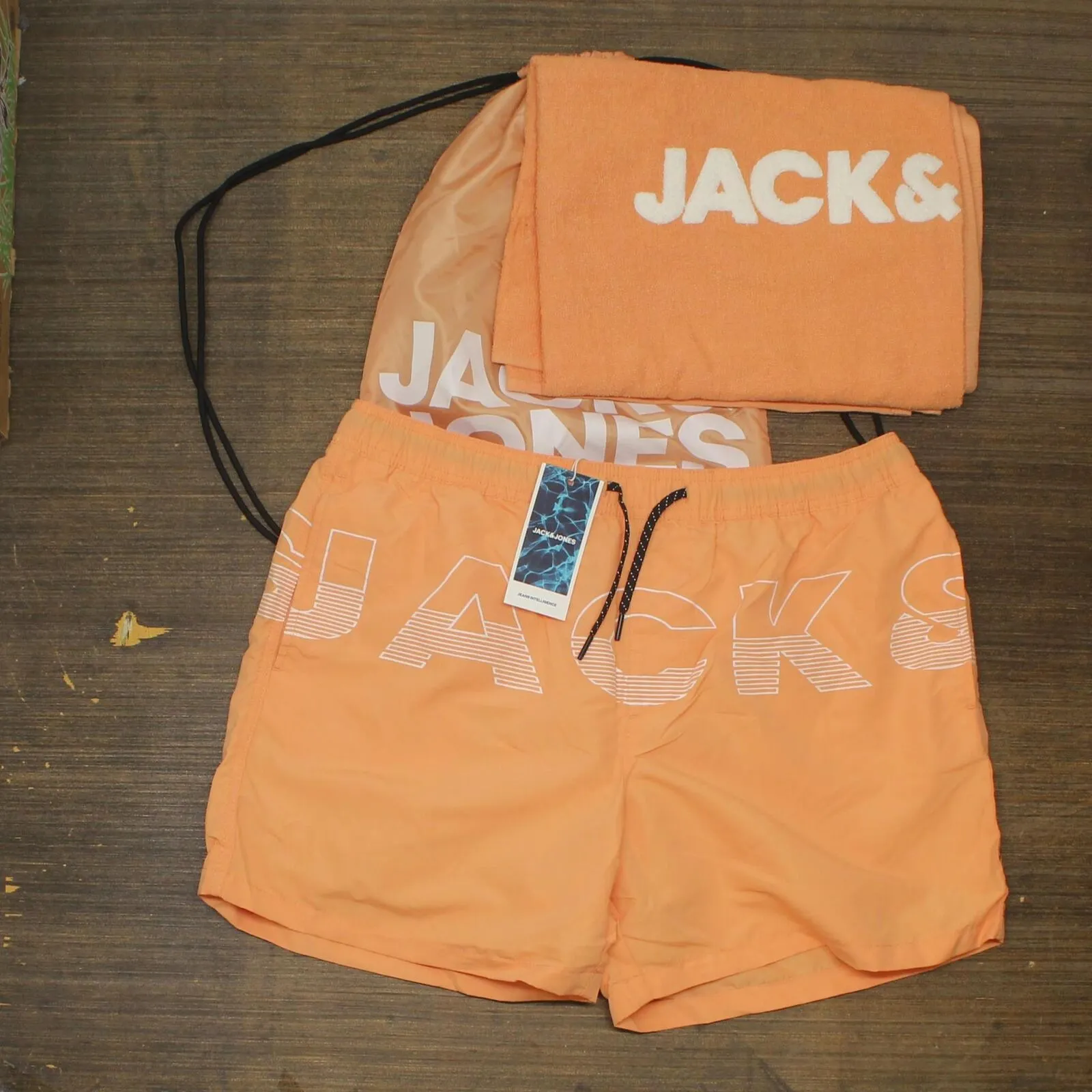 Jack & Jones Men's 3-Pc. Swim Trunks, Towel & Drawstring Beach Bag Set 12210404