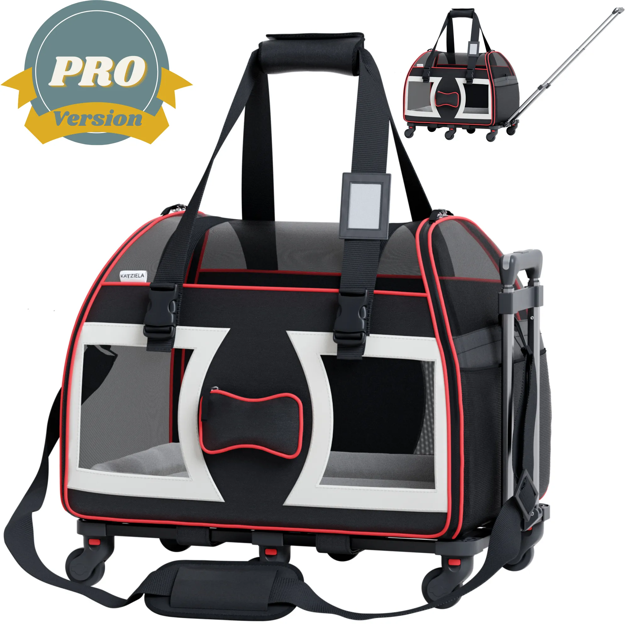 Katziela - Katziela® Bone Cruiser PRO Pet Carrier with Removable Wheels and Double Telescopic Handle