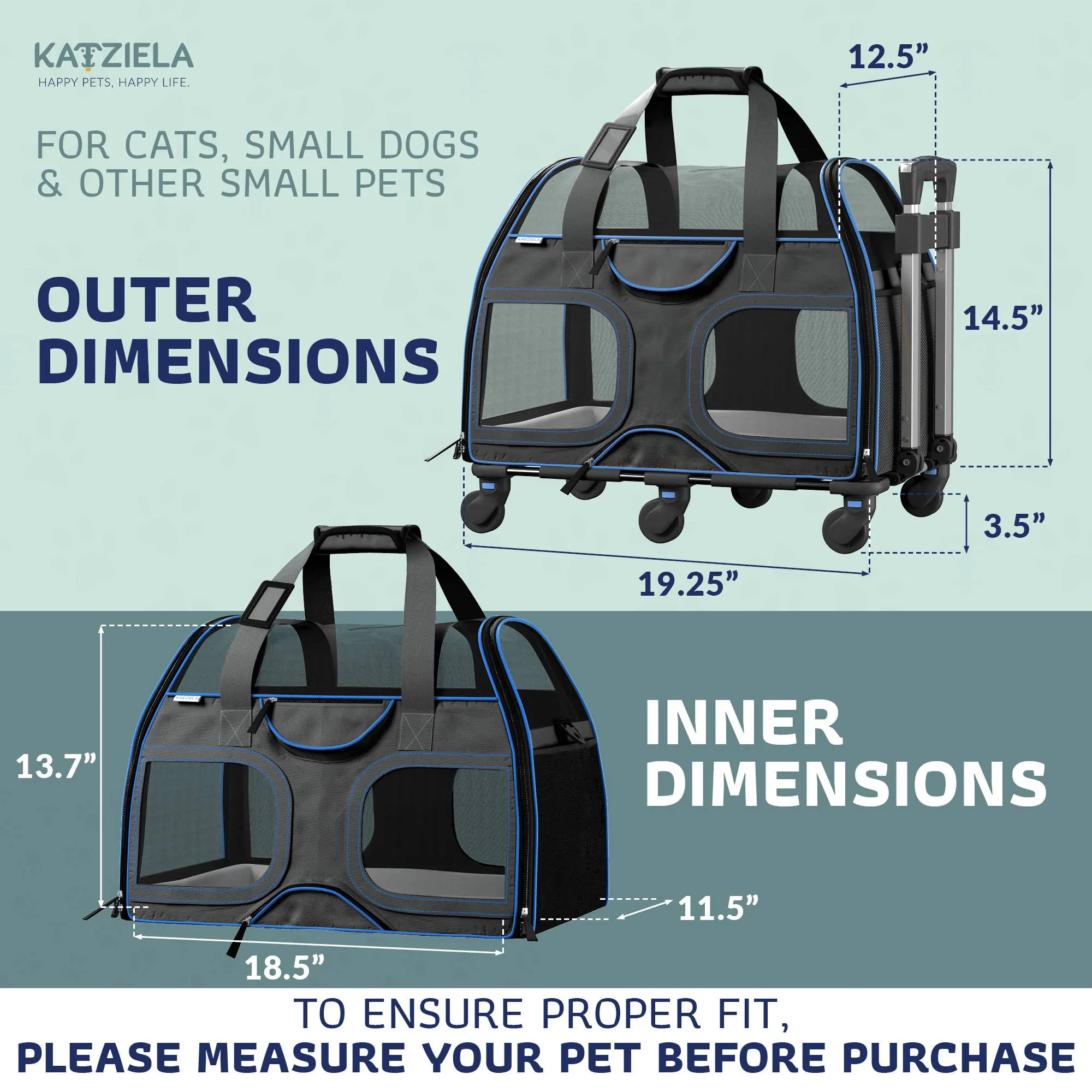 Luxury Rider Pet Carrier with Removable Wheels
