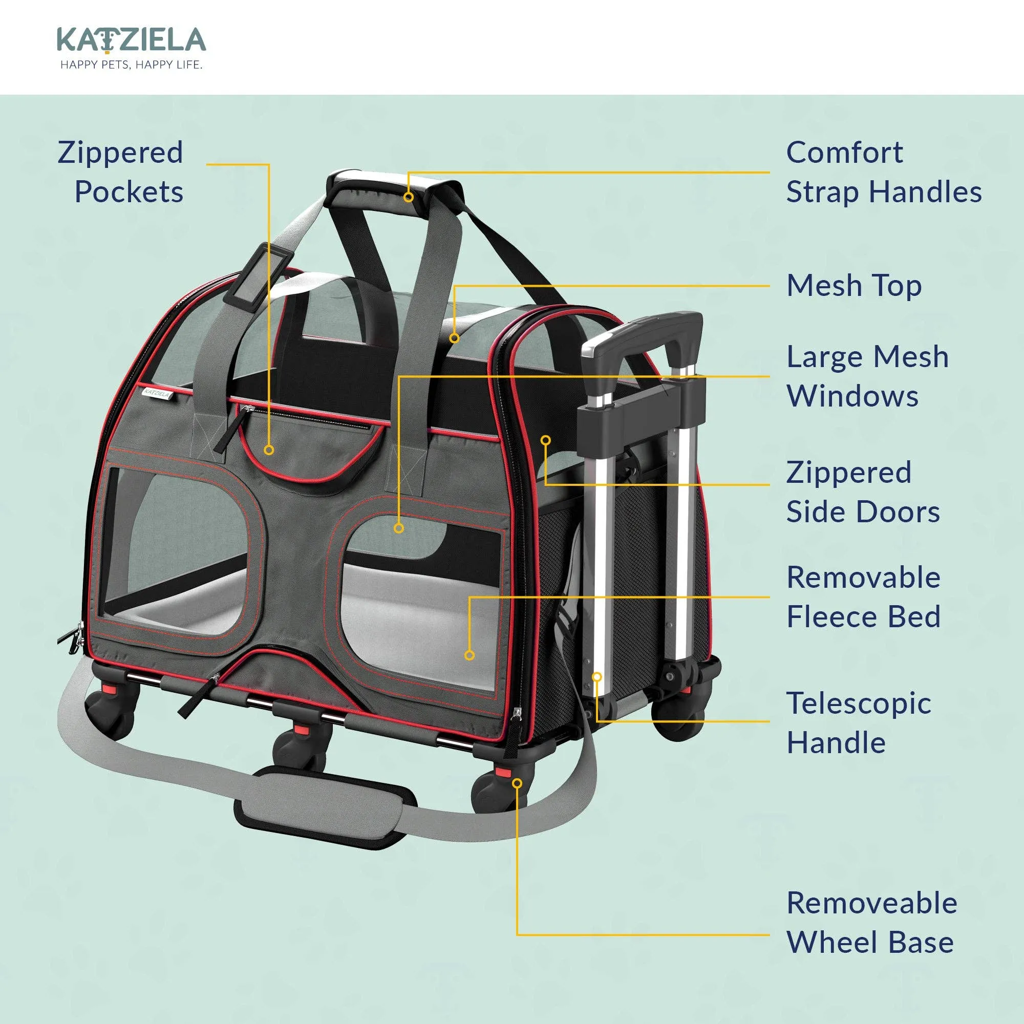 Luxury Rider Pet Carrier with Removable Wheels