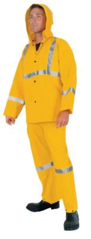MCR Safety Three-Piece Rain Suit, Jacket/Hood/Overalls, 0.35 mm PVC/Poly, Yellow, 3X-Large, 2403RX3