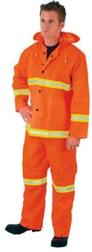 MCR Safety Three-Piece Rain Suit, Jacket/Hood/Overalls, 35 mm PVC/Poly, Orange, Small, 2013RS