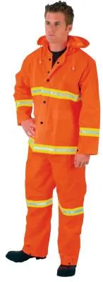 MCR Safety Three-Piece Rain Suit, Jacket/Hood/Overalls, 35 mm PVC/Poly, Orange, Small, 2013RS