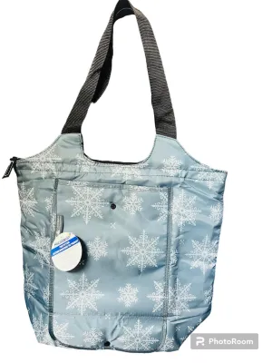 New California Innovations Market Tote! Insulated leak-resistant lining with Microban! Folds compact when not in use! Silver blue