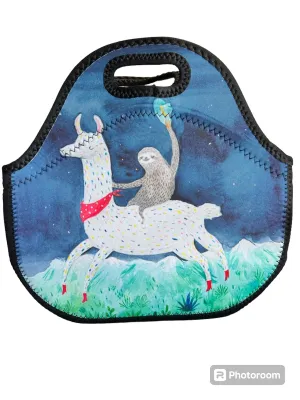 NEW cute Sloth riding Llama dog pattern insulated neoprene cooler bag lunch bag with zipper