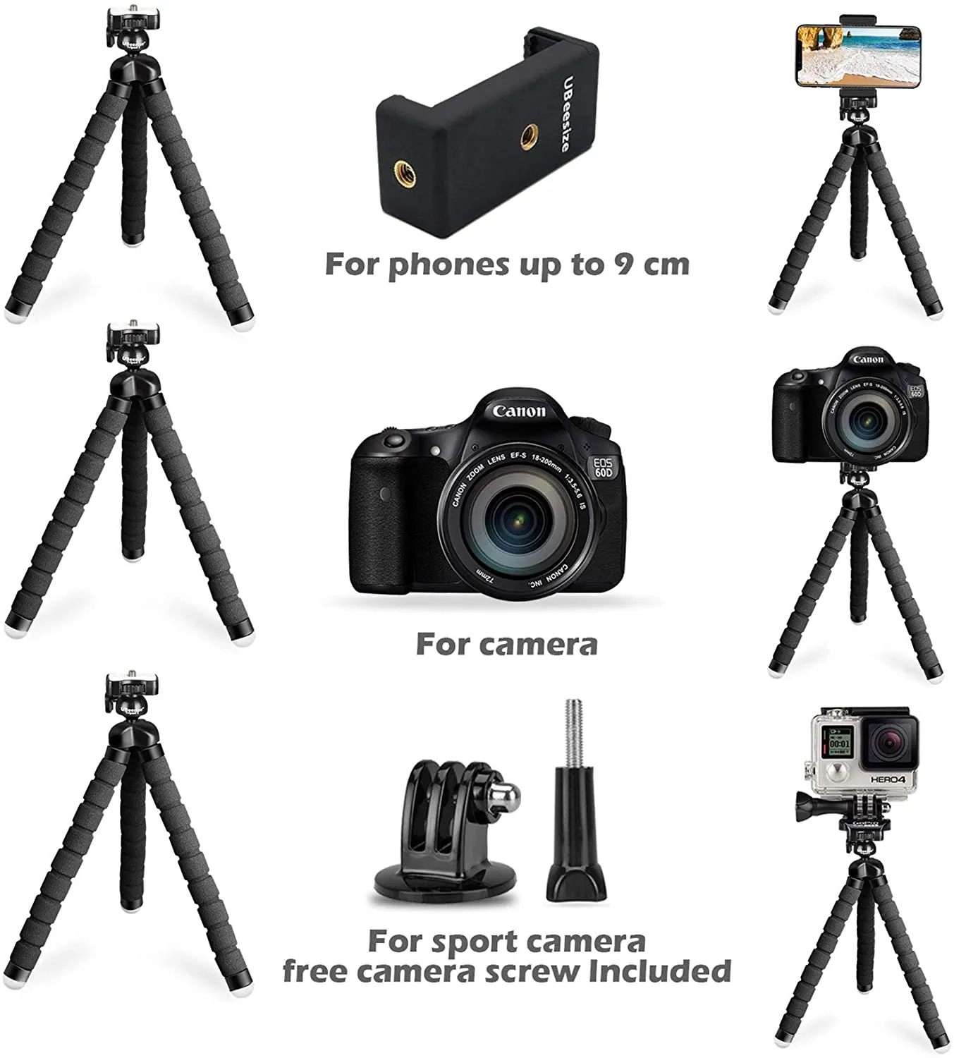 New UBeesize Tripod S, Premium Phone Tripod, Flexible Tripod with Wireless Remote Shutter, Compatible with iPhone/Android Samsung, Mini Tripod Stand Holder for Camera GoPro/Mobile Cell Phone (Upgraded)