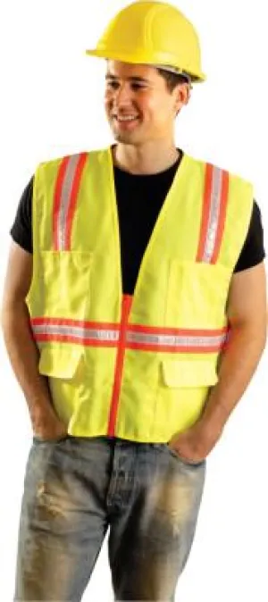 OccuNomix Non-ANSI Contractor Style Solid Vests, Medium, Hi-Viz Orange; Yellow Trim, LUX-XTRANS-OM