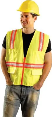 OccuNomix Non-ANSI Contractor Style Solid Vests, Medium, Hi-Viz Yellow; Orange Trim, LUX-XTRANS-YM