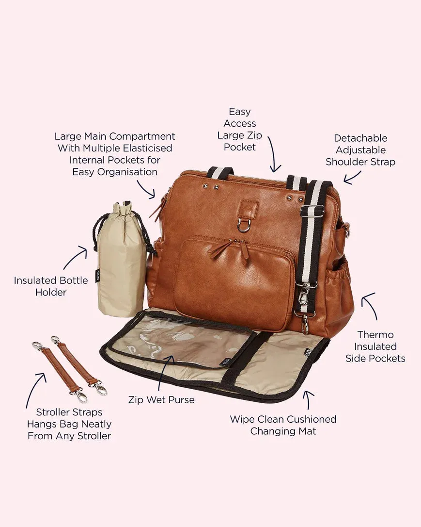 OiOi Faux Leather Triple Tote - Tan
