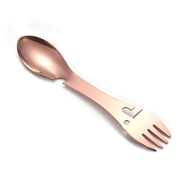 Outdoor Survival Tools 5 in 1 Camping Multi-functional EDC Kit Practical Fork Knife Spoon Bottle/Can Opener