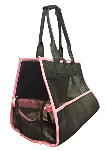 PET LIFE Posh Paw' Designer Fashion Travel Folding Pet Dog Carrier, One Size, Black/With Pink Paw Print