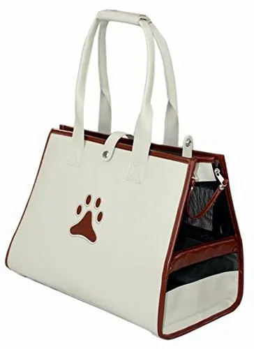 PET LIFE Posh Paw' Designer Fashion Travel Folding Pet Dog Carrier, One Size, White/Brown Paw Print