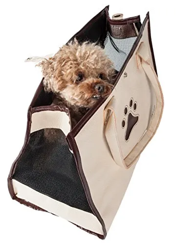 PET LIFE Posh Paw' Designer Fashion Travel Folding Pet Dog Carrier, One Size, White/Brown Paw Print